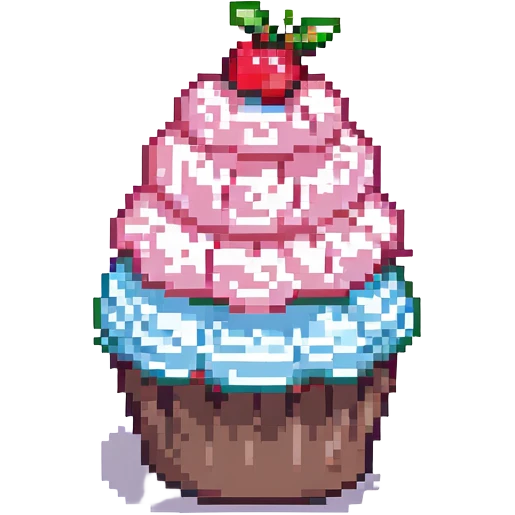 pixel art cupcake with pink icing, cherry on top emoji