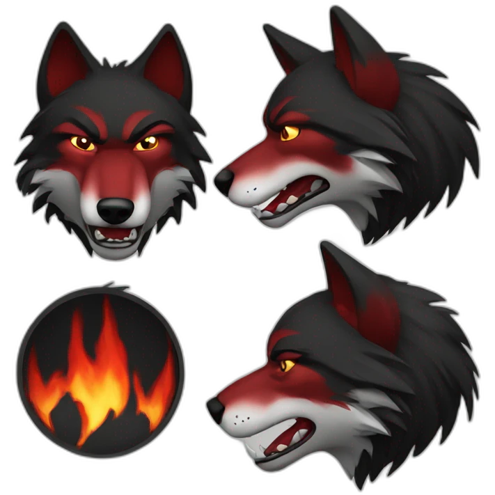 Red and black  Wolf angry face with fire sides emoji
