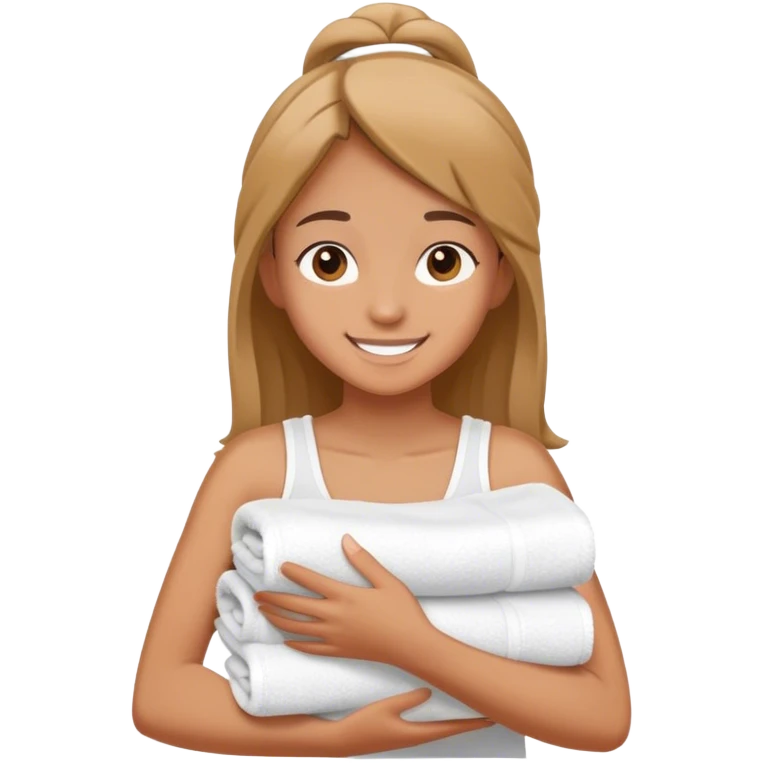 cheerful teenager carrying a stack of towels in her arms emoji