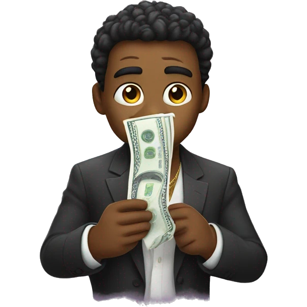 glamorous man wipes away tears with dollars emoji