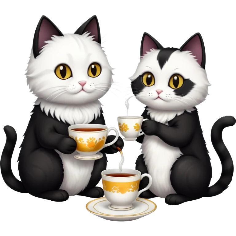a black cat and a white and black cat that are enjoying a tea emoji