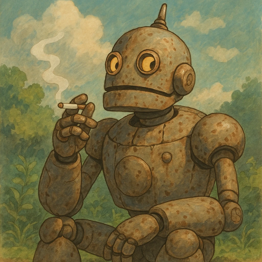 robot with a cigarette emoji