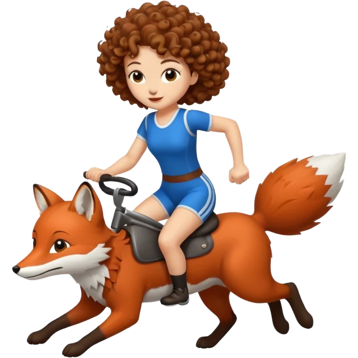 cute woman short tight curly brown hair riding running fox emoji
