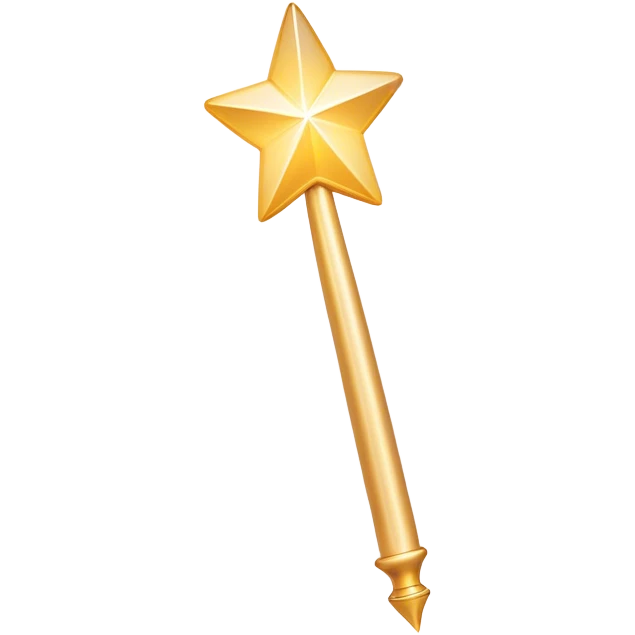 A sleek, glowing magic wand hovering in mid-air, emitting a soft trail of sparkling light. Tiny, faded-out emoji icons float around it, appearing as if they are about to be created but remain incomplete. The scene has a clean, minimalist aesthetic with a soft, neutral background. The wand radiates a subtle mystical glow, symbolizing creativity and the potential to generate new emojis. Flat, modern illustration, digital art, empty state design. emoji