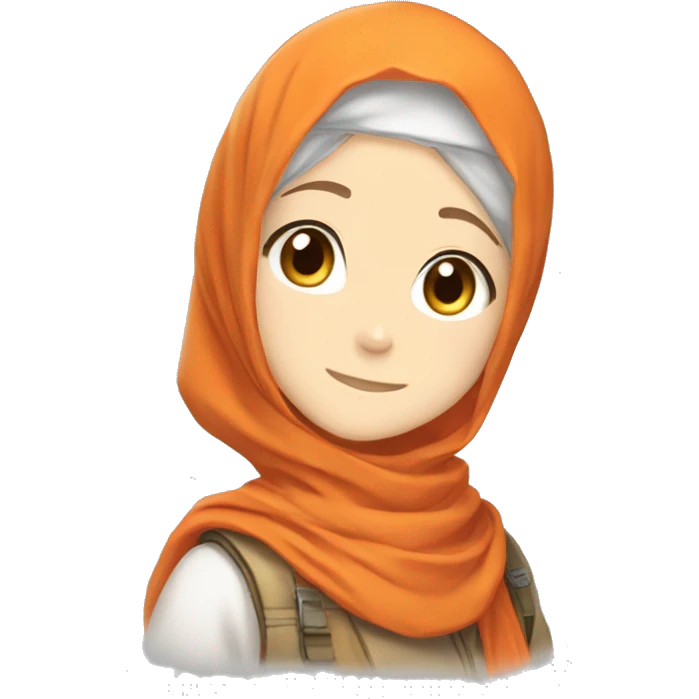 anime girl hijab smile sweet white skinned peanime female adventurer in orange clothes half and wave emoji
