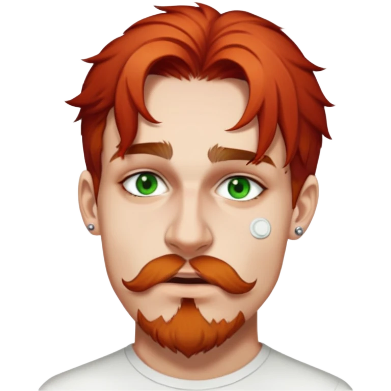male, wearing white shirt, septum piercing, dark green eyes, brown beard emoji