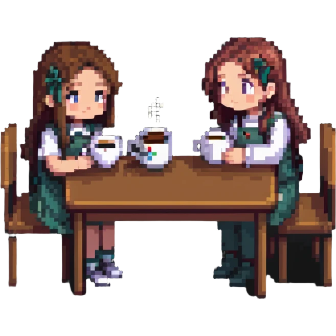 boy and girl sitting at a table sipping coffee emoji