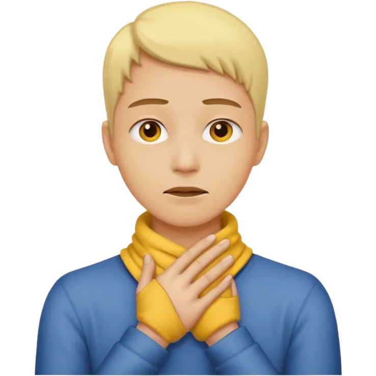 generate it with a typical yellow face with hands around the neck and show a strained expression emoji