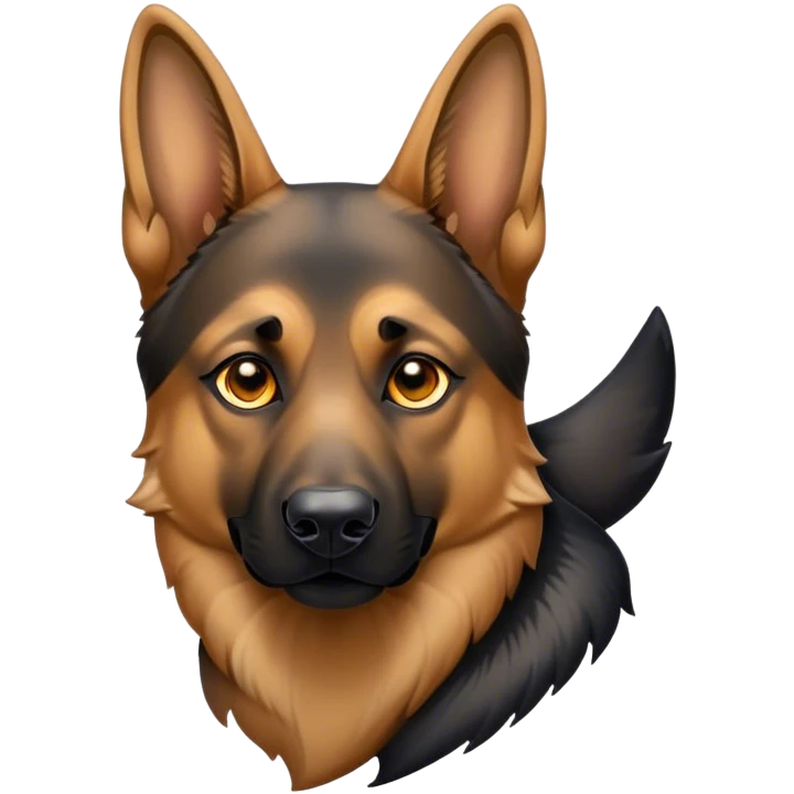 Cinematic German Shepherd Emoji, Strong and noble, Commanding and dignified design, rim lighting effect, rich tan and black tones, Simplified yet powerful features, highly detailed, glowing with a bold, confident glow, high shine, loyal and protective, stylized with an air of authority, poised and alert, blending realism with strength, soft glowing outline, clean and immaculate design, composed and alert pose, capturing the essence of a German Shepherd’s intelligence and loyalty in an easily recognizable and captivating form, so powerful it feels as though it could spring into action right off the screen! emoji
