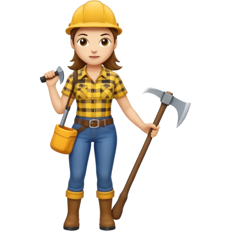 lumberjack woman holding axe yellow checked shirt emoji