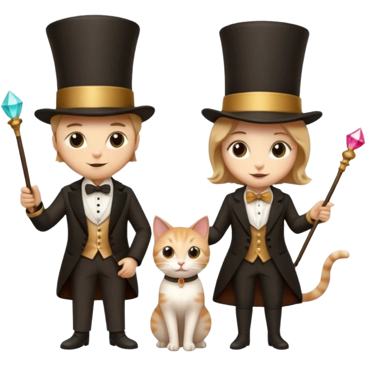 magician couple and their pet cat emoji