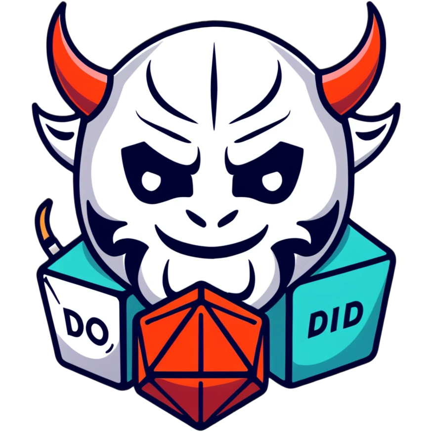 oni mask with a D20 dice emoji