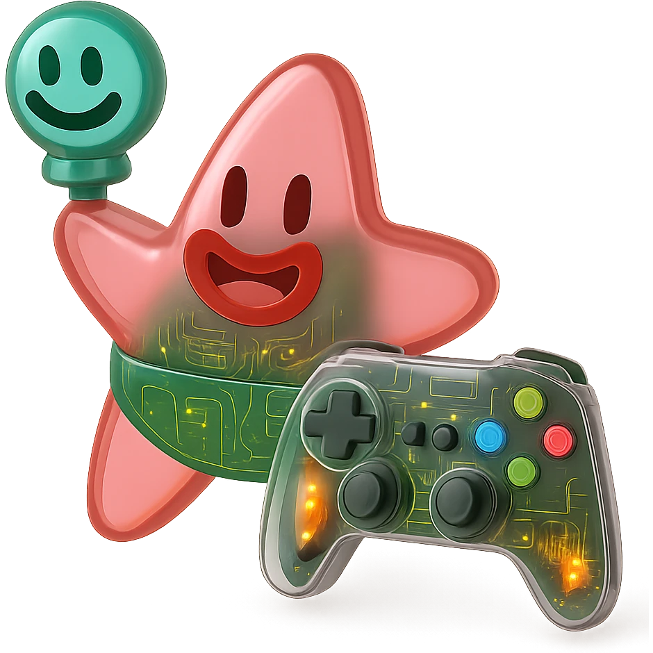 A gaming controller with illuminated buttons and internal components emoji