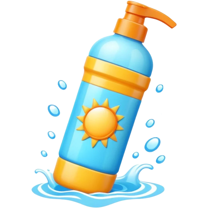 sunscreen bottle object icon, summer pool accessory, smooth packaging, bright colors, 3D cartoon, mobile game icon style, centered, clean background, no text, no watermark
 emoji