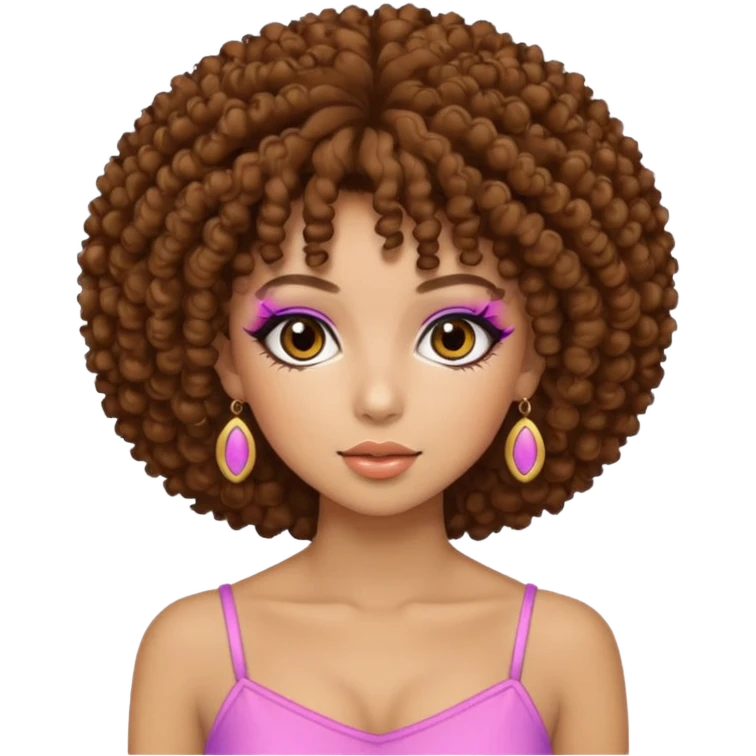 Naturally tan skin girl short brown curly afro hrown eyes gyaru emoji