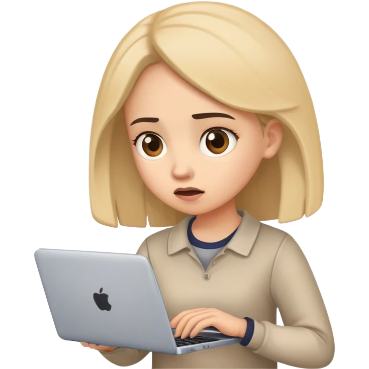 girl with a laptop in hand, confused about something emoji