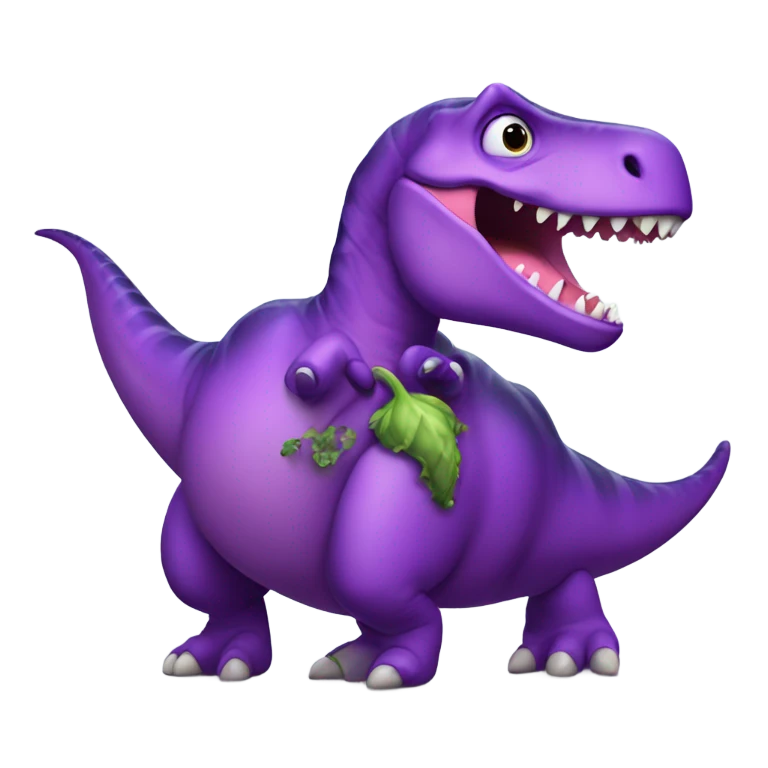 dinosaur holding eggplant emoji