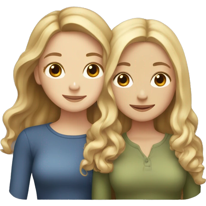 two white girl best friends hugging, 1 with brown hair and 1 with blonde hair  emoji