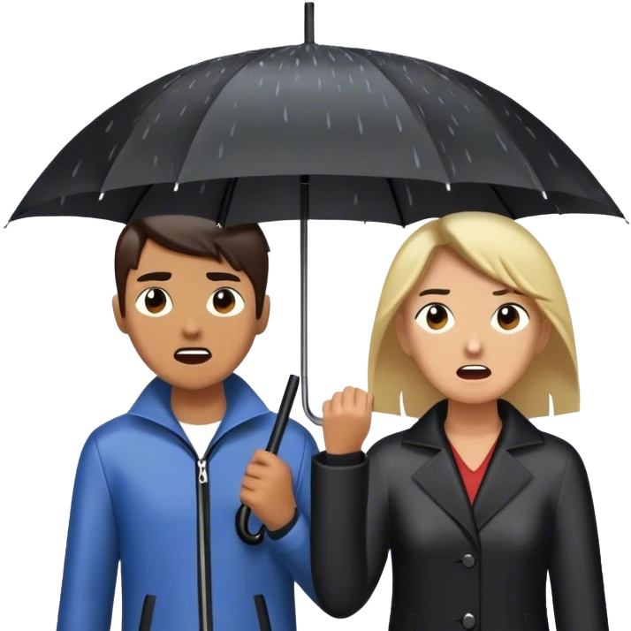 A person stands in the rain holding an umbrella, while another person outside of the umbrella (the narcissist) screams at the storm, getting drenched. The first person looks calm and dry, choosing to protect themselves rather than fight the uncontrollable.  emoji