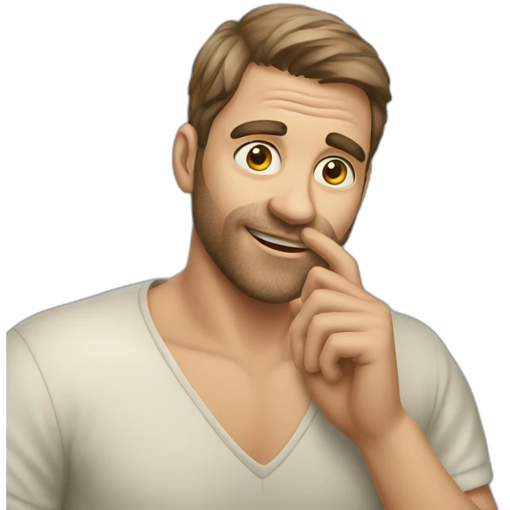 man using his pointer finger to rub his cheek emoji