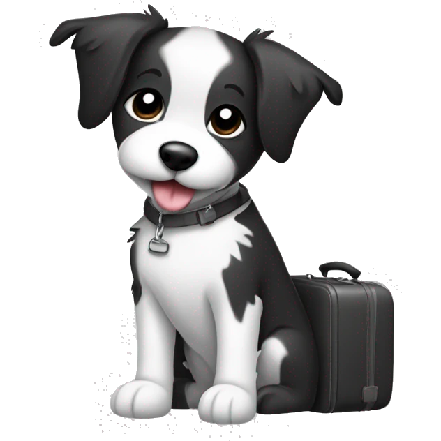 Black and white outline simple Sketch of Short scruffy dog with suitcase  emoji
