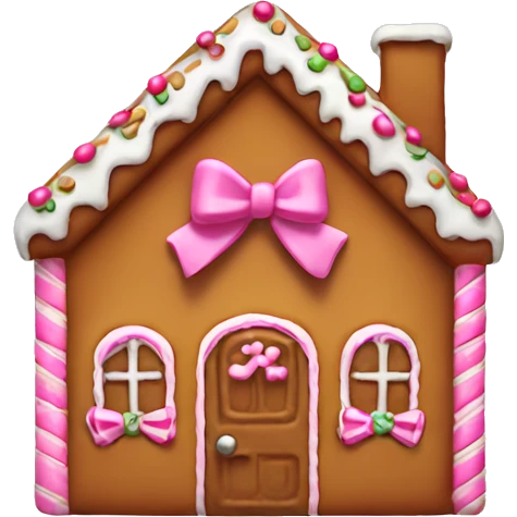 Gingerbread house with a pink bow  emoji