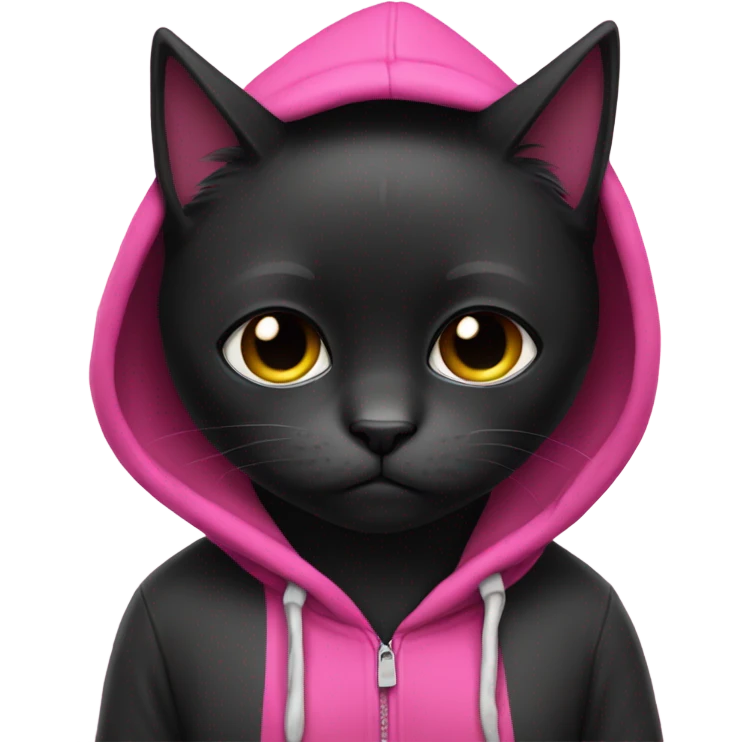 Sad black cat with pink hoodie  emoji