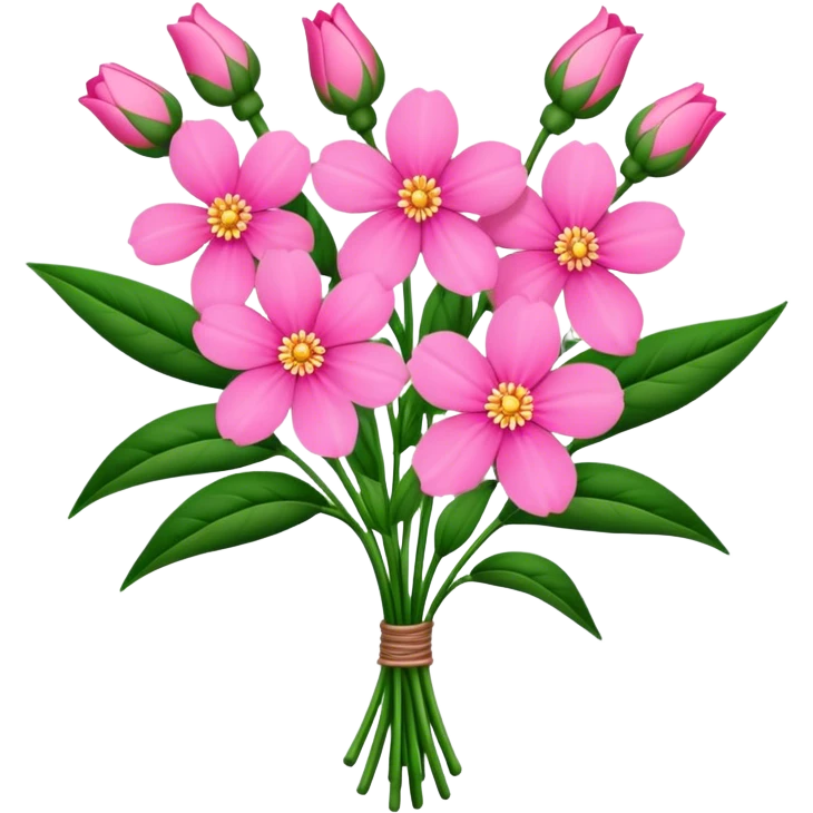 big bouquet pink Balsamina flower stem, leaf emoji