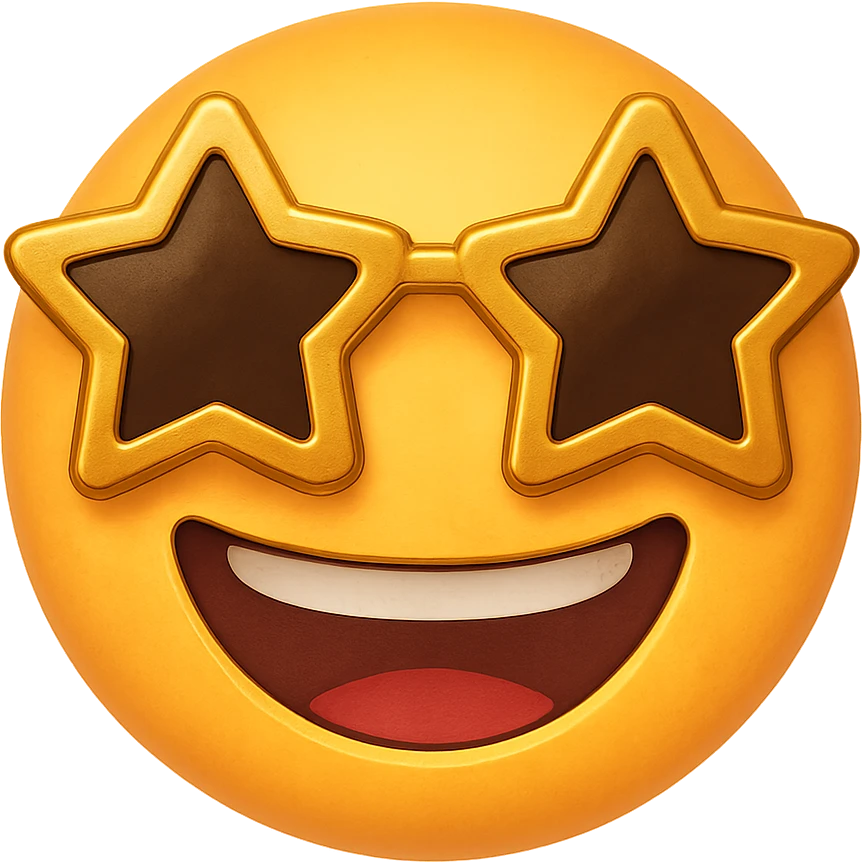 face with gold star glasses emoji, digital illustration emoji