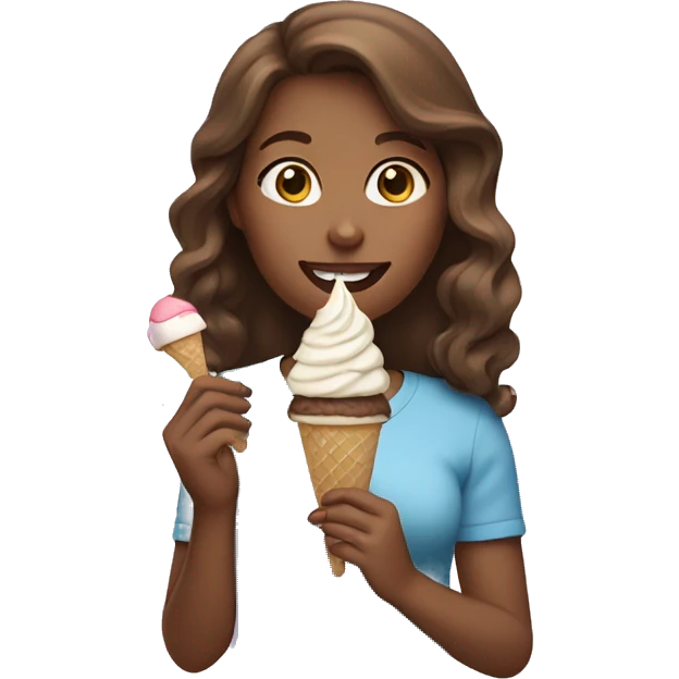Brown haired woman eating ice cream emoji