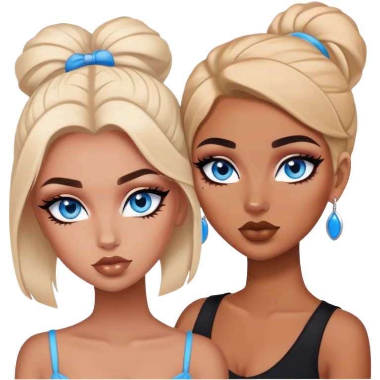 Boujy baddie best friends blue eyes, trendy heavy makeup emoji