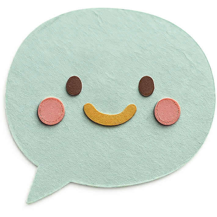 soft pastel cute speech bubble for journal annotations, paper craft style, with a smiling face emoji