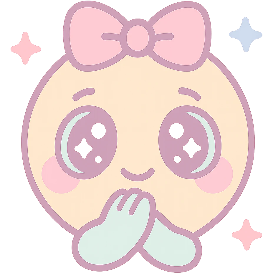 cute emoji combining pleading face, hand over mouth, pink bow, and sparkles in a harmonious kawaii-inspired style emoji