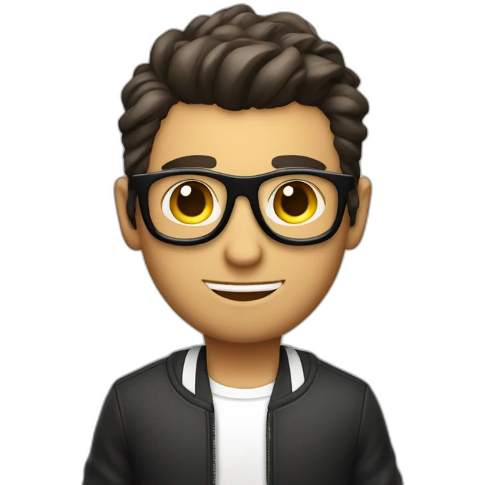 Italian guy with short hairs and black sunglasses and italian-like clothes and a malicious play boyish smirk emoji