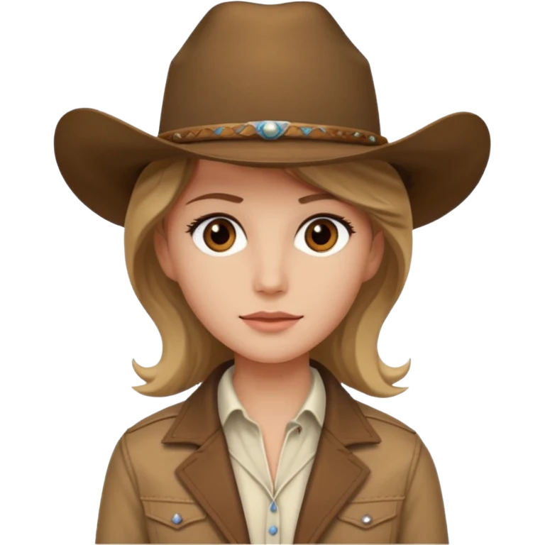 Ennis Del Mar from Brokeback Mountain with brown eyes, dark blonde hair, ivory shirt, brown jacket and cowboy hat emoji