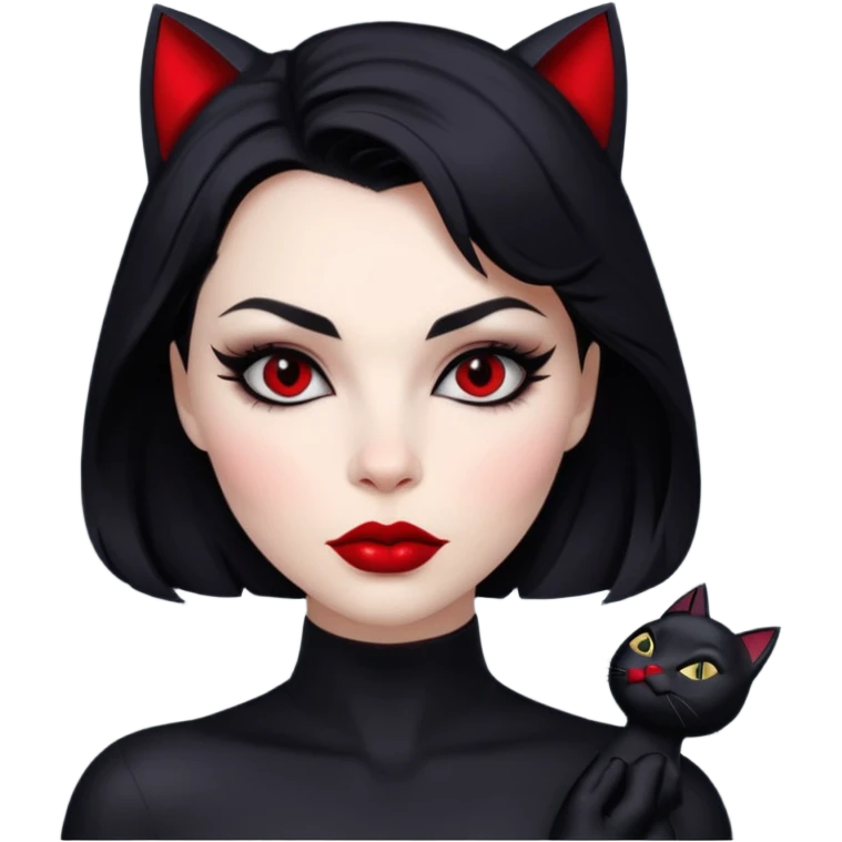 Cat woman  black eyes with black eyeliner dark hair big lips  emoji
