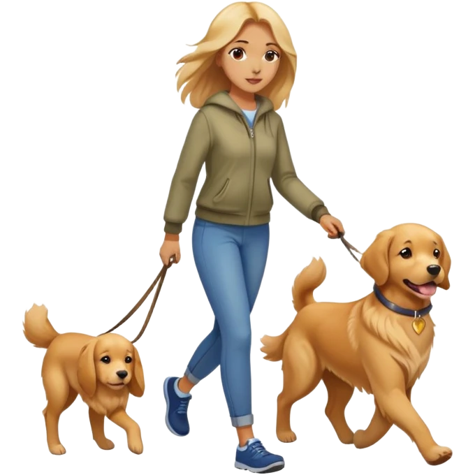 Beautiful girl walking a golden retriever dog emoji
