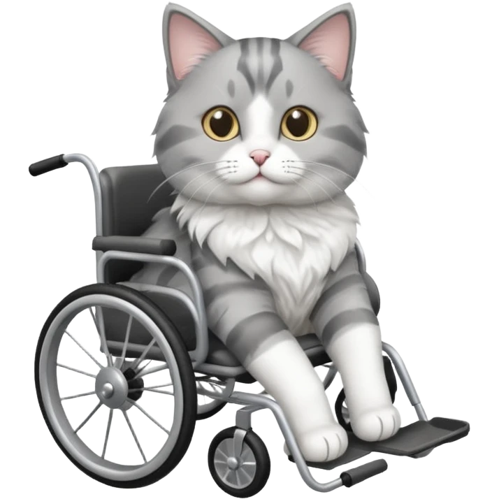 grey and white cat in a cat mobility wheelchair emoji