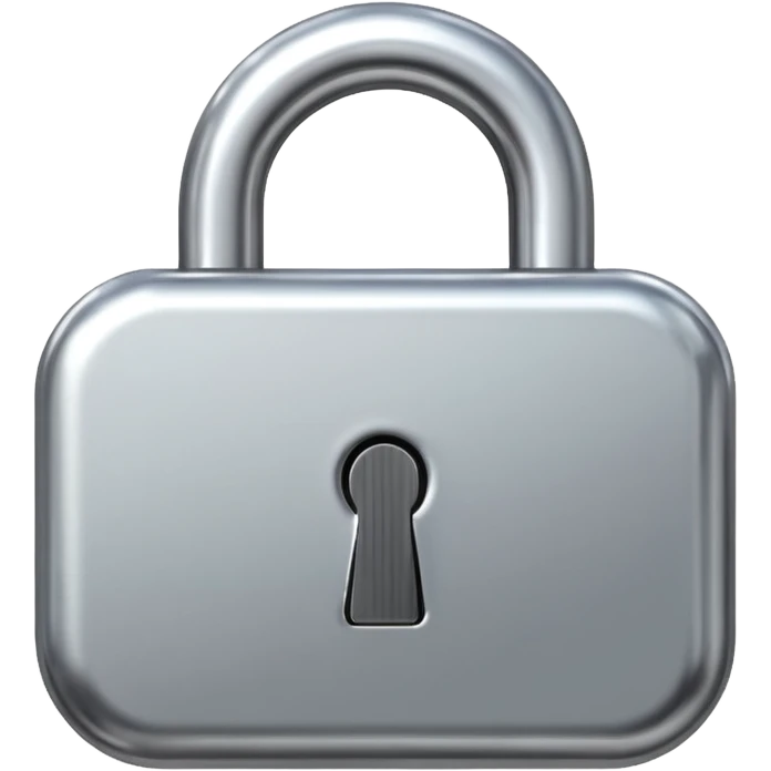Chrome silver lock emoji, iOS emoji style, smooth metallic surface, rounded edges, reflective highlights, minimalistic emoji