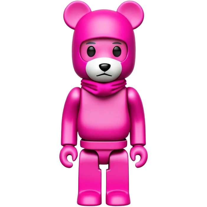 bearbrick toy figure wearing a bright pink balaclava, blocky bear collectible toy emoji