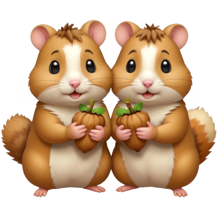 cartoon-style hamster sharing acorns with other cartoon-style hamsters emoji