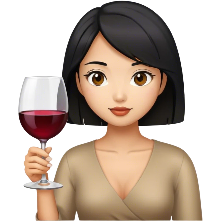 tan asian girl with black hair holding glass of wine emoji