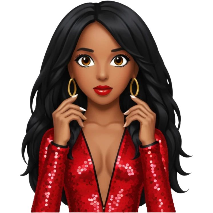 Kelly Rowland with long black hair, red sequin tour outfit  emoji