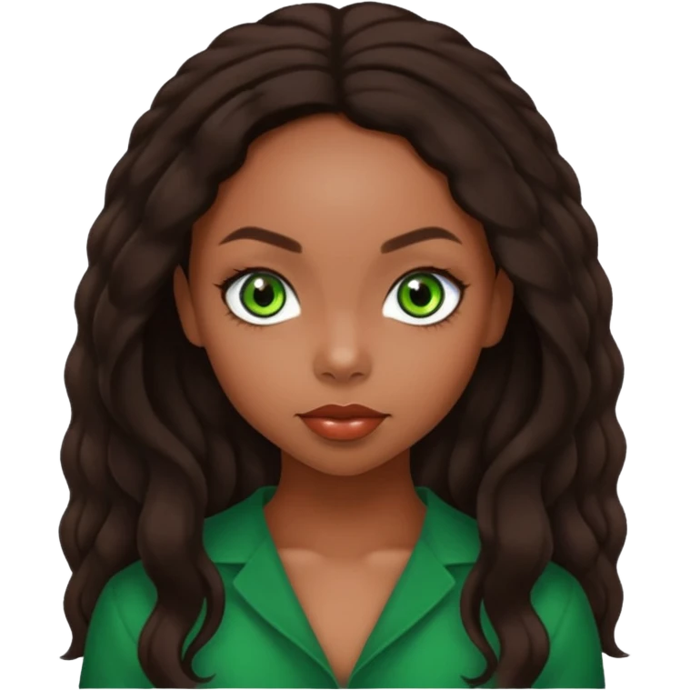 Logan Browning with dark brown long hair, green eyes emoji