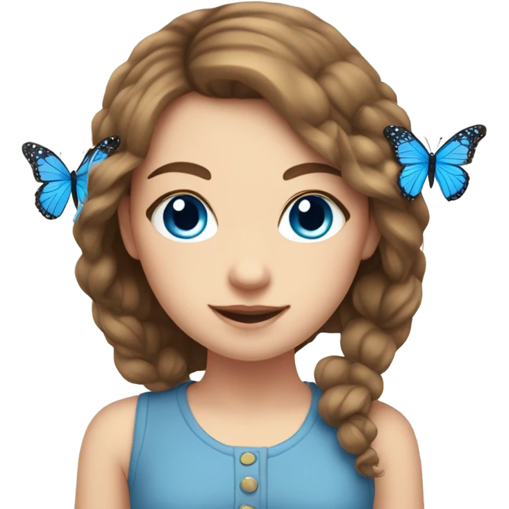 White girl with brown hair and blue eyes, flowers and butterflies  emoji