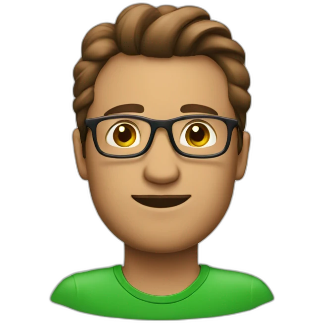 Man with glasses and green color collor red spo shirt emoji
