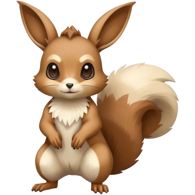 Cute cool animal hybrid Fakemon full body, brown, beige, squirrel-eevee-bunny emoji