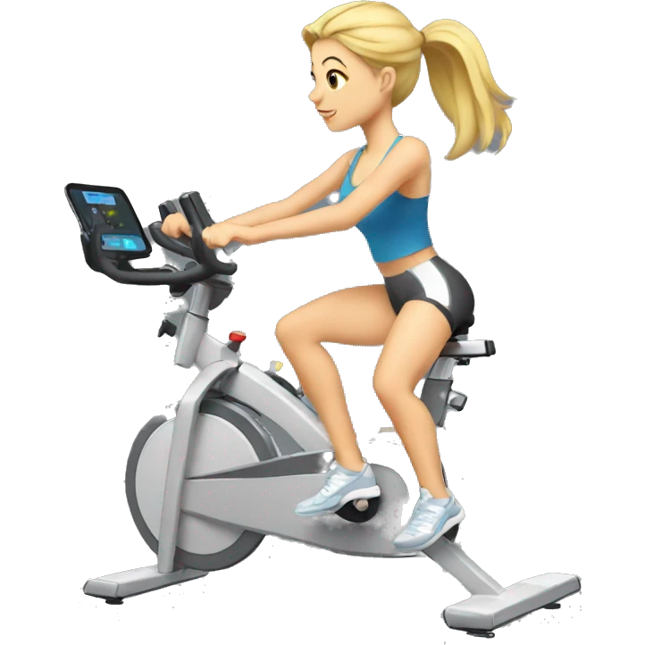 Blonde woman with ponytail on stationary bike emoji