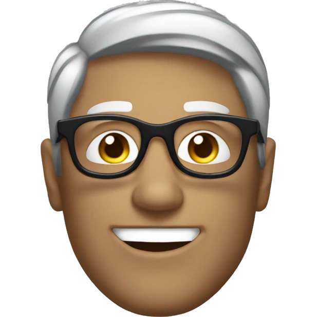 a man smiling with batman mask black hair wearing metalic round specs emoji