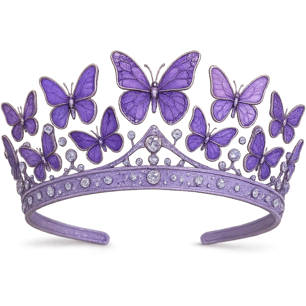 butterfly crown with a lavender base, butterflies in various purple enamel shades, sparkling gems emoji